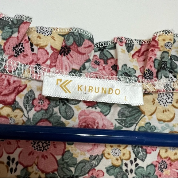 Kirundo Floral Print Babydoll Tent Tiered Mini Dress Pinm White Green Large - Picture 8 of 12